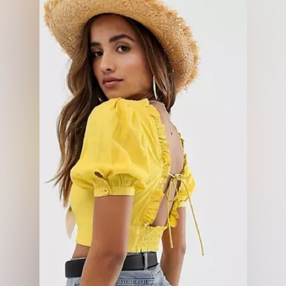 SkyLar Rose Tops - Juniors NWT yellow Skylar Rose crop top with ruffle hem & open tie back Med